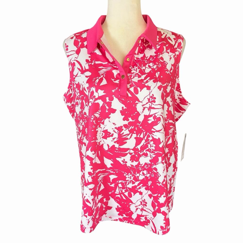 Chicos Zenergy Womens Paradise Sleeveless Polo Tank Lotus Petal Pink L Sz 2 NWT